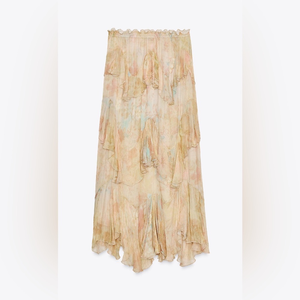Zara ZW Collection Printed Ruffle Skirt Floral Size XS